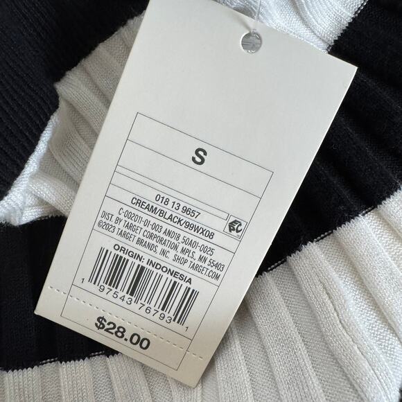 A New Day Black Cream Striped Ribbed Knit Pencil Maxi Skirt NEW Small - Picture 7 of 8